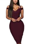 Chic Stretch Bandage Dress in Wine 3X