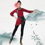 Mongolian Dance Dress Skirt Set in Wine Red