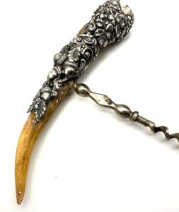 Antique Silver Corkscrew with Acorns and Antlers