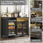 Stylish Black Wine Bar Cabinet with Mini Fridge