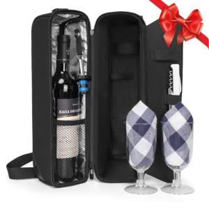 ALLCAMP Wine Tote with Cooler & Picnic Set