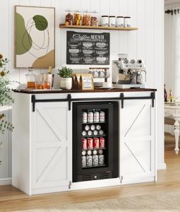 Farmhouse Wine Bar Cabinet with Mini Fridge