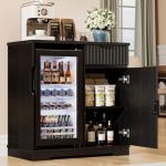 Stylish Wine Bar Cabinet with Fridge, Black