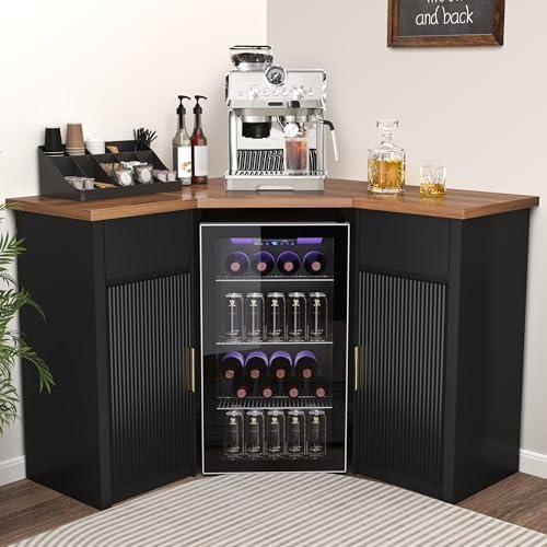 L-Shaped Wine Cabinet with Fridge Space