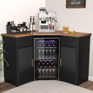 L-Shaped Wine Cabinet with Fridge Space