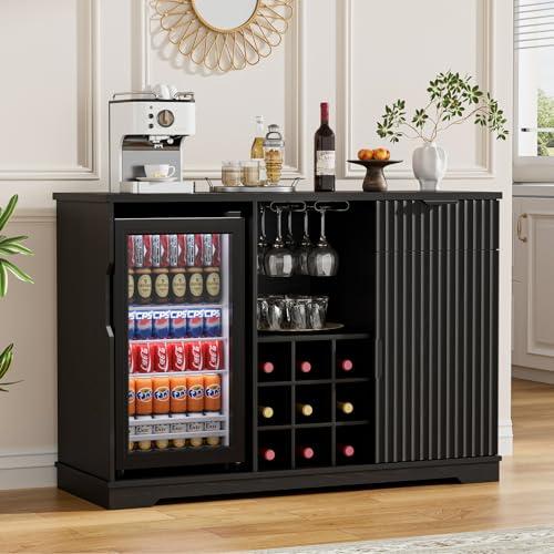 Aauro Home Fluted Wine Bar Cabinet with Fridge