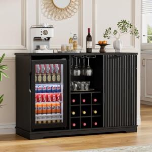 Aauro Home Fluted Wine Bar Cabinet with Fridge