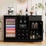 Aauro Home Fluted Wine Bar Cabinet with Fridge