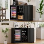 Aauro Home Fluted Wine Bar Cabinet with Fridge