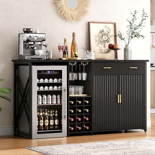 Herture Mini Wine Fridge and Coffee Bar Cabinet
