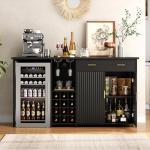Herture Mini Wine Fridge and Coffee Bar Cabinet