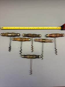 Set of 6 Antique Wooden Handle Corkscrews