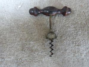 ANTIQUE 1883 Patent Wine Bottle Corkscrew Tuned Wood Handle 