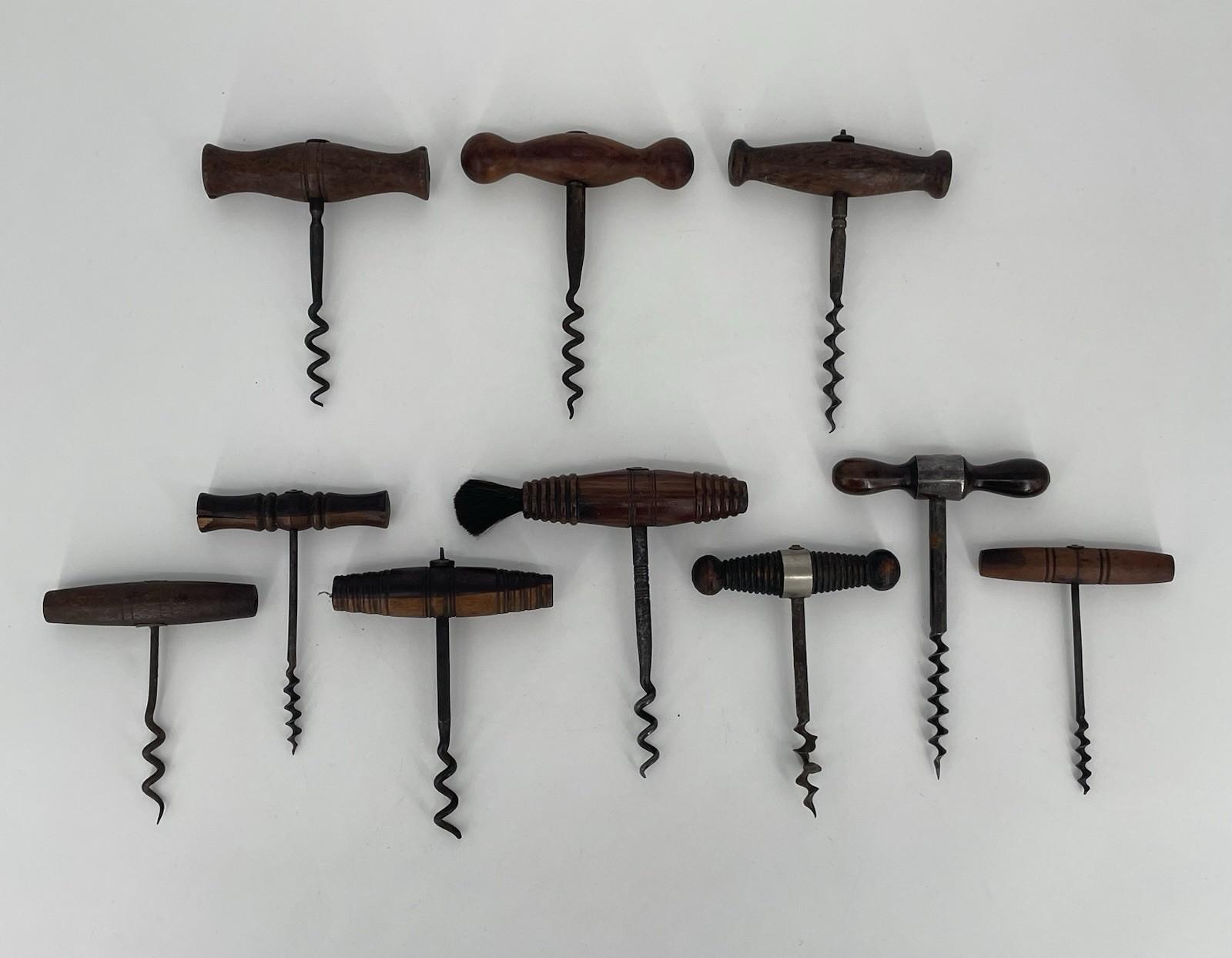 Set of 10 Vintage Wooden Corkscrews