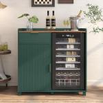 Green Bar Cabinet with Wine Storage and Fridge