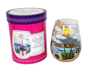 Lolita Beach Hand-Painted Stemless Wine Glass, Multicolor