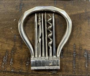 Vintage Folding Corkscrew Multi-Tool with Leather Case