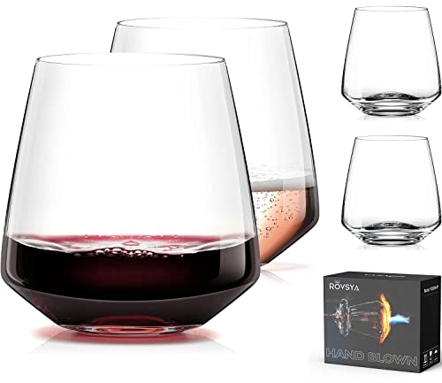 Hand Blown Crystal Stemless Wine Glasses - Set of 4
