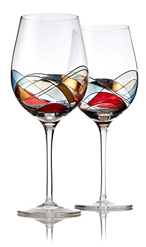 Hand Painted Wine Glasses Set, 28oz, Duomo di Milano