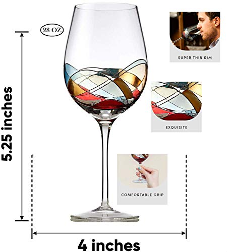 Hand Painted Wine Glasses Set, 28oz, Duomo di Milano