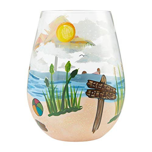 Lolita Beach Hand-Painted Stemless Wine Glass, Multicolor