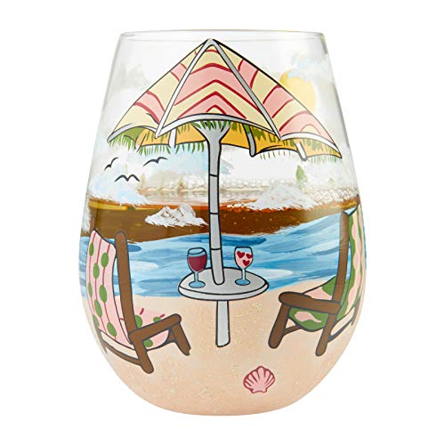 Lolita Beach Hand-Painted Stemless Wine Glass, Multicolor