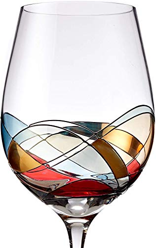 Hand Painted Wine Glasses Set, 28oz, Duomo di Milano