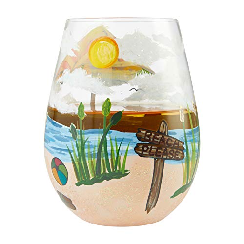 Lolita Beach Hand-Painted Stemless Wine Glass, Multicolor