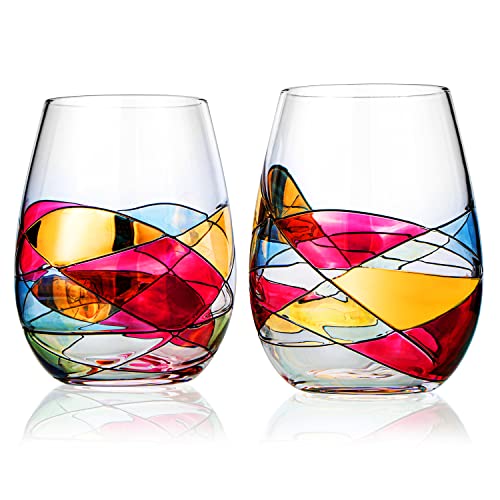 Renaissance-inspired Hand Painted Wine Glasses - Set of 2