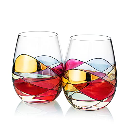 Renaissance-inspired Hand Painted Wine Glasses - Set of 2