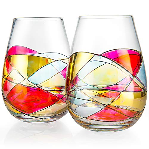 Renaissance-inspired Hand Painted Wine Glasses - Set of 2