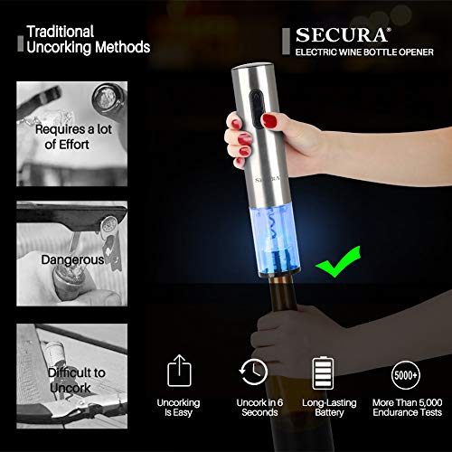 Secura elektrischer Weinöffner mit Kapselschneider (Silber)