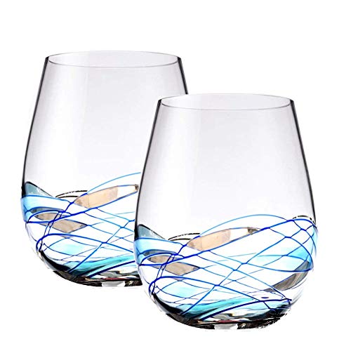 Hand Painted Stemless Wine Glasses Set | Lead-Free Crystal
