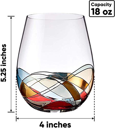 Hand Painted Stemless Wine Glasses Set | Lead-Free Crystal