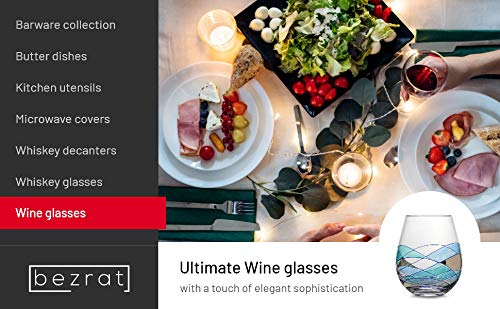Hand Painted Stemless Wine Glasses Set | Lead-Free Crystal