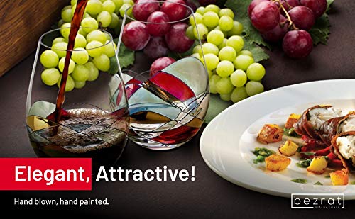 Hand Painted Stemless Wine Glasses Set | Lead-Free Crystal