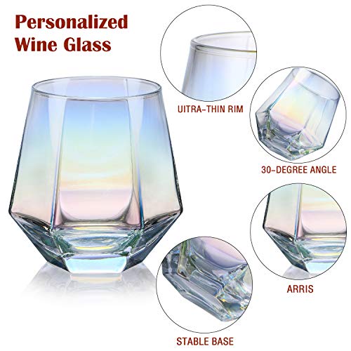 Rainbow Stemless Wine Glass Set, Glassware Gift