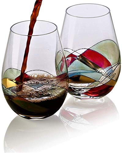 Hand Painted Stemless Wine Glasses Set | Lead-Free Crystal