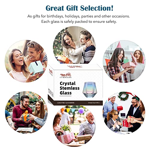 Rainbow Stemless Wine Glass Set, Glassware Gift
