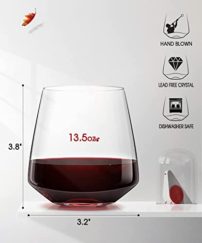 Hand Blown Crystal Stemless Wine Glasses - Set of 4