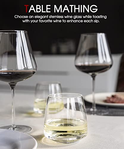 Hand Blown Crystal Stemless Wine Glasses - Set of 4