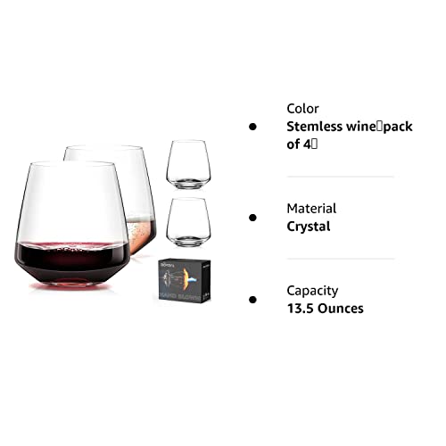 Hand Blown Crystal Stemless Wine Glasses - Set of 4