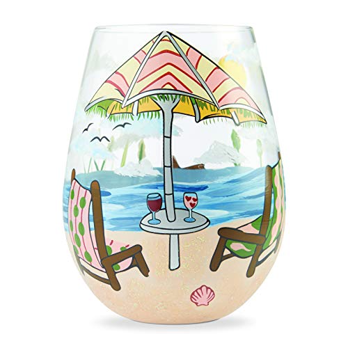 Lolita Beach Hand-Painted Stemless Wine Glass, Multicolor