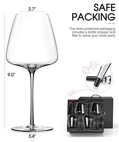 Hand-Blown Crystal Red Wine Glasses Set of 4