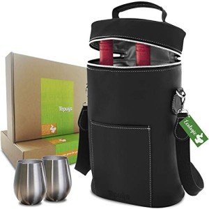 Luxury Wine Tote for 2 Bottles & Glasses