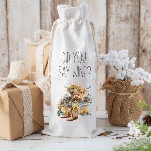 Handmade Canvas Wine Bag - Highland Cow Design