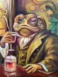 Frog with Wine Original Oil Painting Wall Art