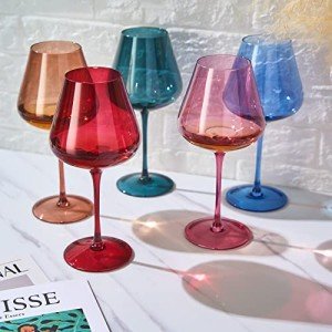 Colorful Italian Crystal Wine Glass Set - 5 Pieces