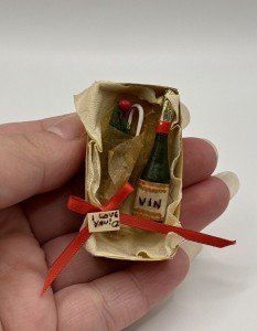 Miniature Vintage Dollhouse Wine and Flower Gift