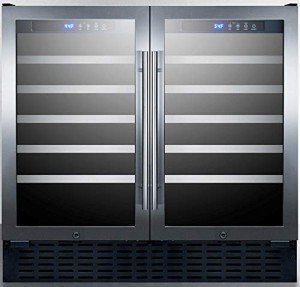 Summit SWC3668 36" Undercounter Dual Zone Wine Cooler with 68 Bottle Capacity LED Lighting Digital Thermostat Factory Installed Locks in Stainless